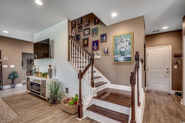 3613 Pitchers Pl, Little River, SC 29566 - staircase with wood finished floors, baseboards, and recessed lighting