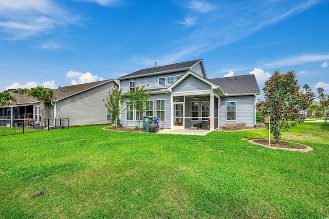 3613 Pitchers Pl, Little River, SC 29566 - rear view of house featuring a sunroom, ceiling fan, a patio, and a shingled roof