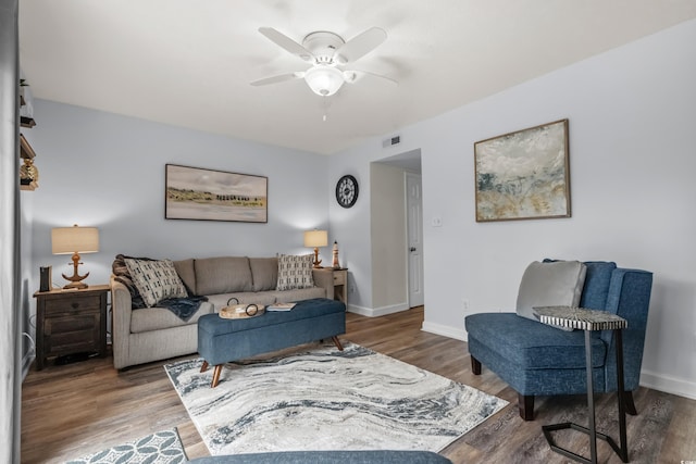 5508 Porcher Dr Unit 3, Myrtle Beach, SC 29577 - living room with wood finished floors, a ceiling fan, and baseboards