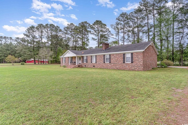 1315 Sioux Swamp Dr, Conway, SC 29527 - ranch-style house with brick siding, crawl space, a chimney, and a front lawn