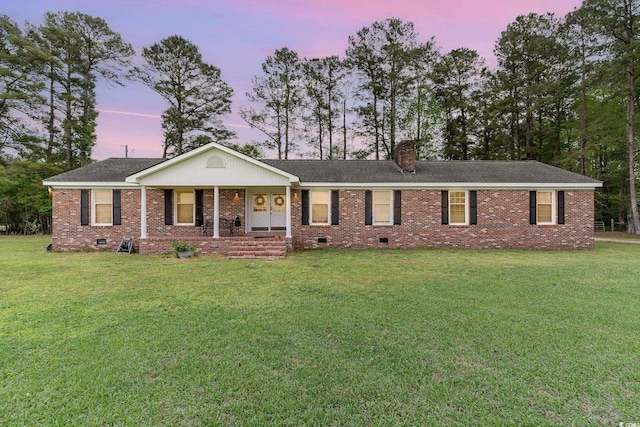 1315 Sioux Swamp Dr, Conway, SC 29527 - ranch-style house featuring a yard, brick siding, crawl space, and a chimney