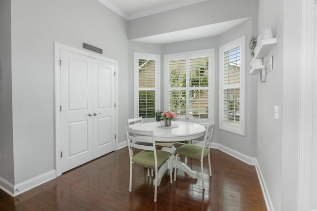 1406 Seabrook Plantation Way N, Myrtle Beach, SC 29582 - dining room featuring baseboards, dark wood-style flooring, and ornamental molding