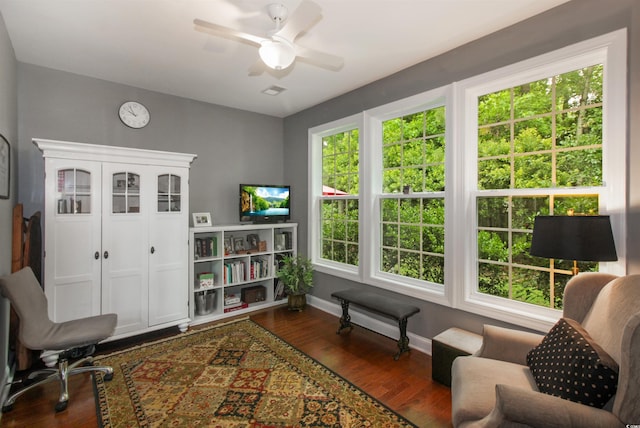 1406 Seabrook Plantation Way N, Myrtle Beach, SC 29582 - living area with baseboards, dark wood-type flooring, and ceiling fan