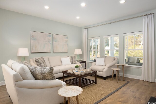 9738 Indigo Creek Blvd, Murrells Inlet, SC 29576 - living room featuring wood finished floors, recessed lighting, and baseboards