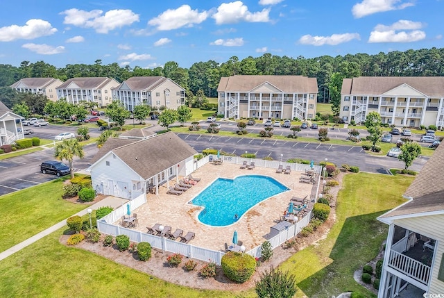 aerial view of a pool area