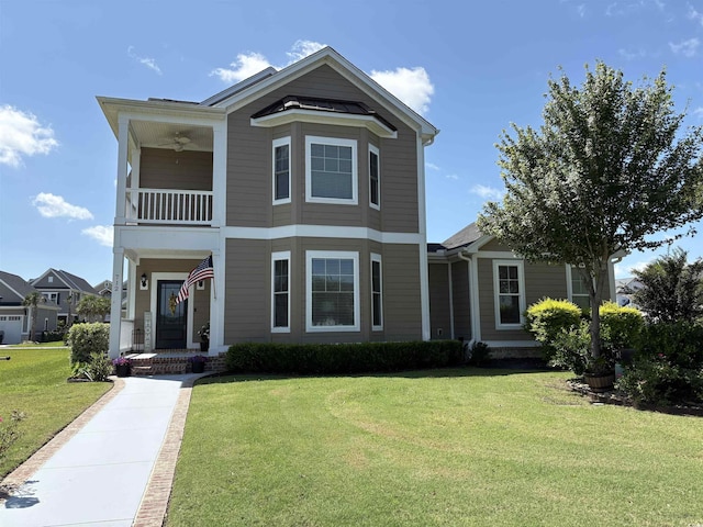 712 Crystal Water Way, Myrtle Beach, SC 29579 - view of front of house with a balcony, a front yard, and ceiling fan