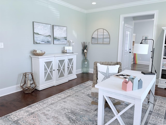 712 Crystal Water Way, Myrtle Beach, SC 29579 - office with dark wood-style floors, crown molding, and recessed lighting