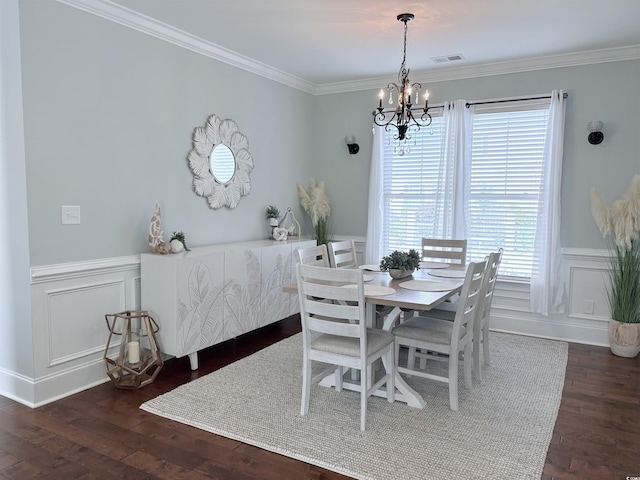 712 Crystal Water Way, Myrtle Beach, SC 29579 - dining room with a chandelier, ornamental molding, dark wood finished floors, and wainscoting
