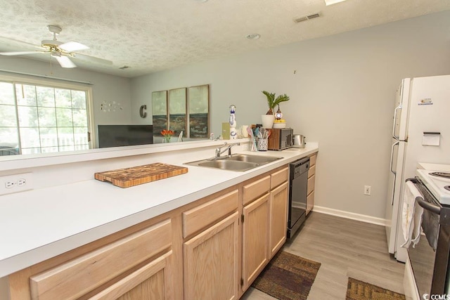 646 Tupelo Ln Unit 4E, Longs, SC 29568 - kitchen with electric range, dishwashing machine, light countertops, a textured ceiling, and light wood finished floors