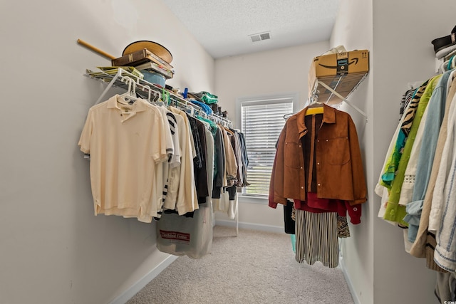 walk in closet featuring visible vents and carpet flooring