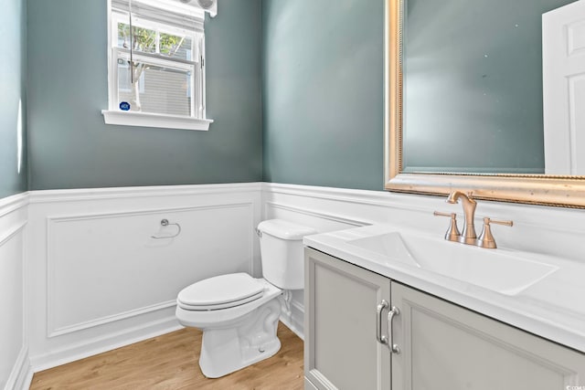 405 Emerson Dr, Myrtle Beach, SC 29579 - bathroom featuring vanity, wainscoting, toilet, and wood finished floors
