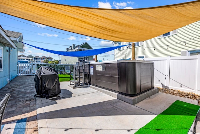 view of patio featuring a fenced backyard and area for grilling