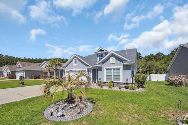 view of front of home with stucco siding, concrete driveway, and an attached garage