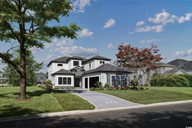 1315 Ashboro Ct, Myrtle Beach, SC 29579 - view of front of home with concrete driveway, stucco siding, stone siding, and a front lawn