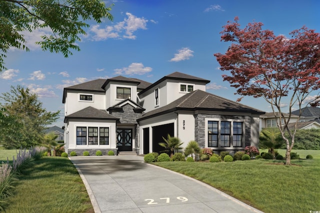 1315 Ashboro Ct, Myrtle Beach, SC 29579 - view of front of home with driveway, stucco siding, stone siding, and a front lawn