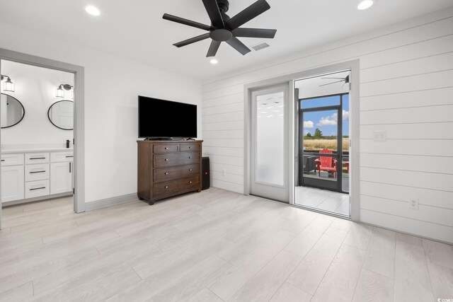 35 Red Skiff Ln Unit 35, Pawleys Island, SC 29585 - unfurnished bedroom with access to outside, light wood finished floors, recessed lighting, a ceiling fan, and ensuite bath