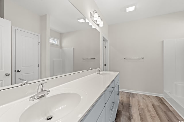 1513 Anne St, North Myrtle Beach, SC 29582 - full bath featuring double vanity, a shower, wood finished floors, and a bathtub