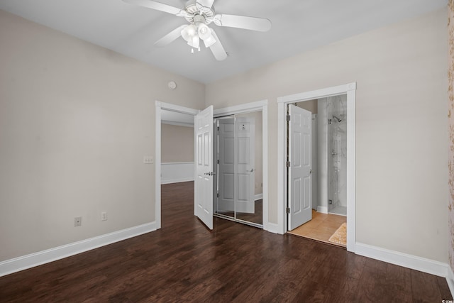 4891 Luster Leaf Cir Unit 301, Myrtle Beach, SC 29577 - unfurnished bedroom featuring wood finished floors, a closet, ceiling fan, and ensuite bath