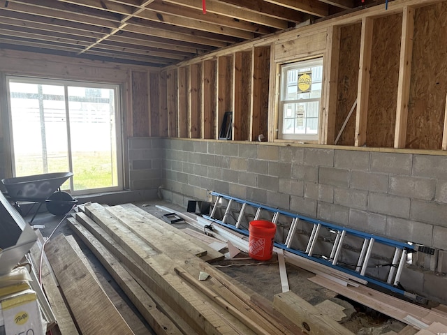 miscellaneous room featuring concrete block wall