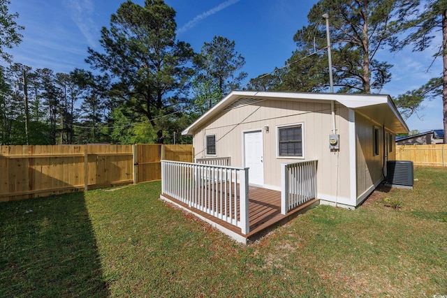 view of outbuilding featuring a fenced backyard