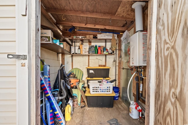 storage area with water heater