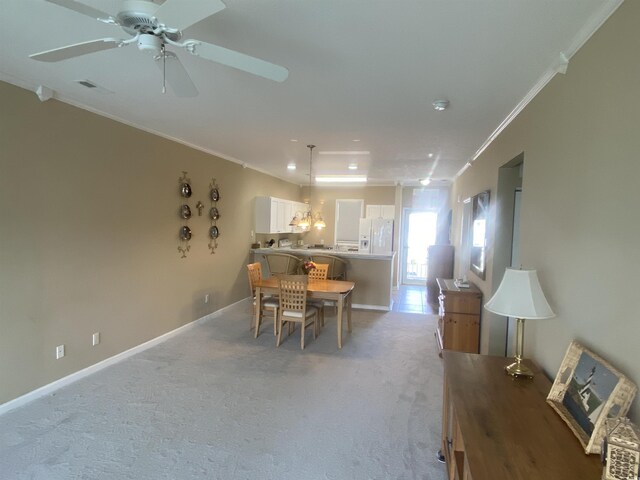 901-9 W Port Dr Unit 907, North Myrtle Beach, SC 29582 - dining area featuring ornamental molding, light colored carpet, baseboards, a ceiling fan, and recessed lighting