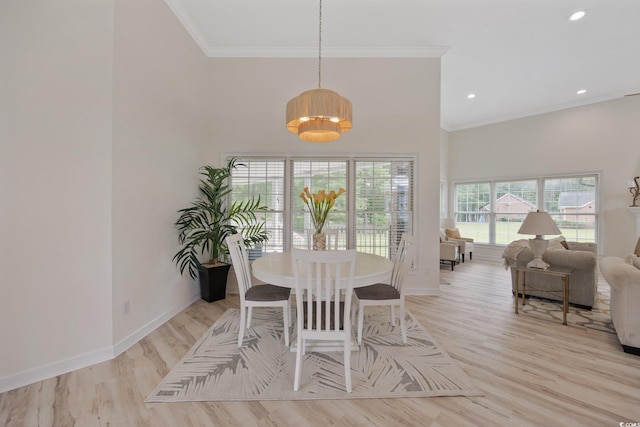 4100 Hagwood Cir, Conway, SC 29526 - dining space featuring a chandelier, ornamental molding, baseboards, light wood-style flooring, and recessed lighting