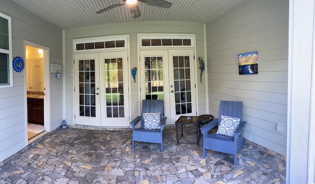 view of patio / terrace featuring french doors and ceiling fan