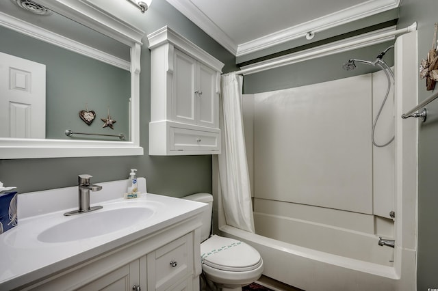 720 N Waccamaw Dr Unit 207, Garden City Beach, SC 29576 - full bathroom with shower / bath combination with curtain, crown molding, vanity, visible vents, and toilet