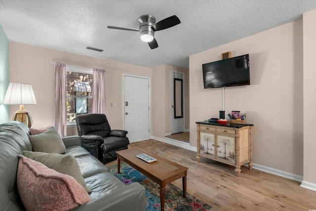 707 S 26th Ave S Unit L, North Myrtle Beach, SC 29582 - living room with light wood finished floors, ceiling fan, baseboards, and a textured ceiling