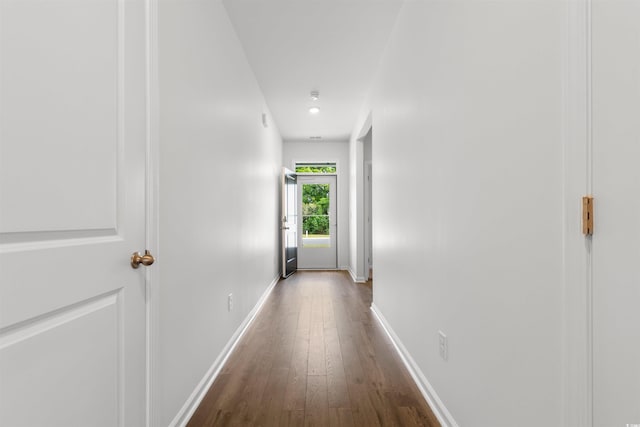 591 Meadowgrass Ct, Myrtle Beach, SC 29588 - hallway featuring baseboards and dark wood finished floors