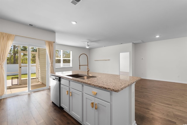 591 Meadowgrass Ct, Myrtle Beach, SC 29588 - kitchen featuring open floor plan, dark wood-type flooring, stainless steel dishwasher, and a sink