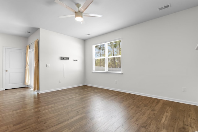 591 Meadowgrass Ct, Myrtle Beach, SC 29588 - empty room featuring baseboards, a ceiling fan, visible vents, and dark wood-type flooring