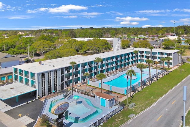 aerial view of a pool