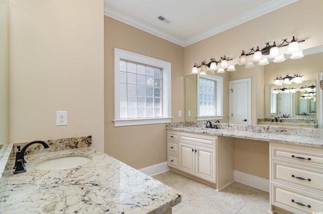 7041 Turtle Cove Dr, Myrtle Beach, SC 29579 - full bathroom featuring two vanities, crown molding, tile patterned floors, and baseboards