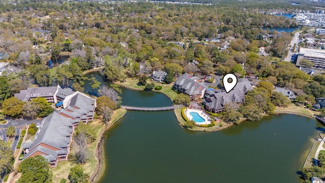 aerial overview of property's location with a nearby body of water