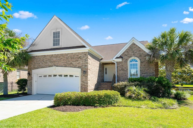 2213 Gazebo Ct, North Myrtle Beach, SC 29582 - view of front of house with brick siding, driveway, a garage, and stucco siding