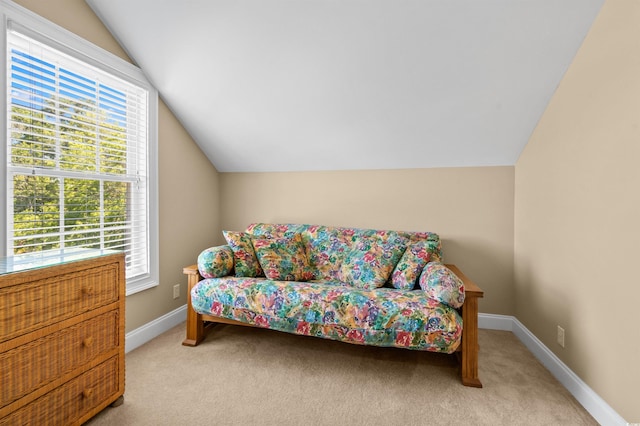 2213 Gazebo Ct, North Myrtle Beach, SC 29582 - living area with vaulted ceiling, carpet flooring, and baseboards