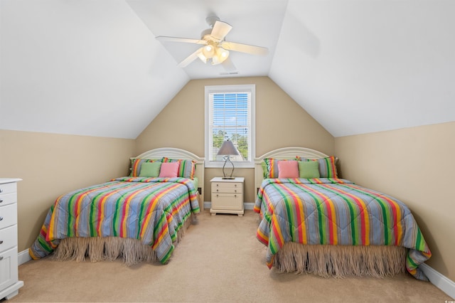 2213 Gazebo Ct, North Myrtle Beach, SC 29582 - bedroom featuring carpet, vaulted ceiling, ceiling fan, and baseboards