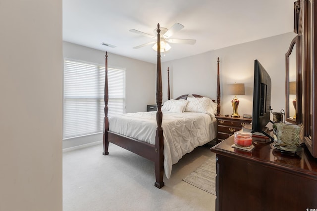 1752 Starbridge Dr, Surfside Beach, SC 29575 - bedroom featuring light carpet, visible vents, and ceiling fan