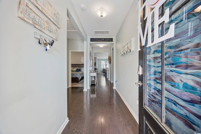181 Ocean Commons Dr, Surfside Beach, SC 29575 - hall featuring dark wood-type flooring, baseboards, and visible vents