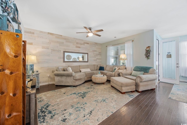 181 Ocean Commons Dr, Surfside Beach, SC 29575 - living room with ceiling fan and wood finished floors