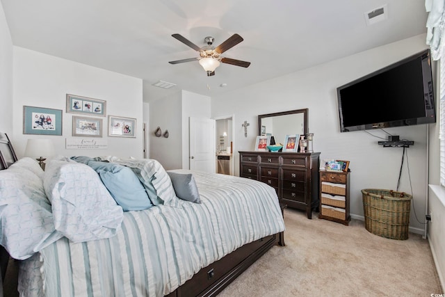181 Ocean Commons Dr, Surfside Beach, SC 29575 - bedroom featuring baseboards, light colored carpet, ceiling fan, and visible vents