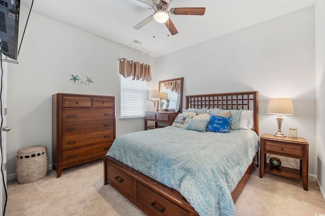 181 Ocean Commons Dr, Surfside Beach, SC 29575 - bedroom with light carpet, a ceiling fan, and visible vents