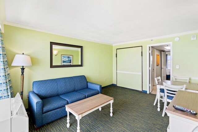 3000 N Ocean Blvd Unit 729, Myrtle Beach, SC 29577 - carpeted living room with ornamental molding and baseboards