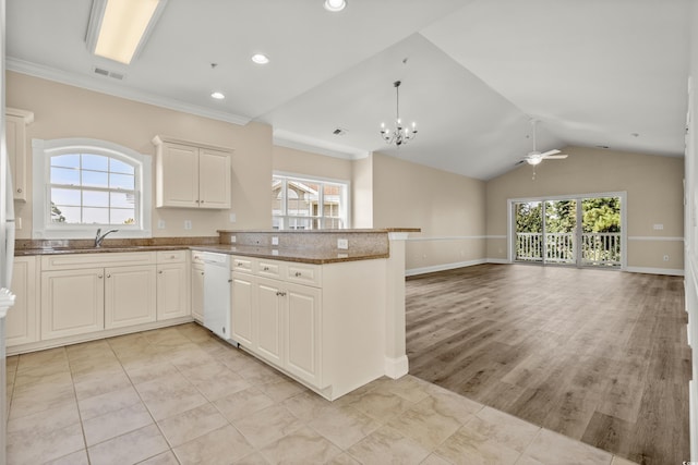 117 S Shore Blvd Unit 301, Longs, SC 29568 - kitchen with dishwasher, ceiling fan, open floor plan, a peninsula, and plenty of natural light