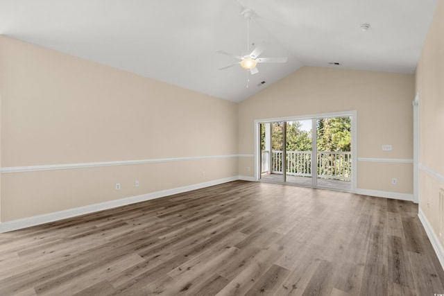 117 S Shore Blvd Unit 301, Longs, SC 29568 - unfurnished room featuring ceiling fan, wood finished floors, high vaulted ceiling, and a smoke detector