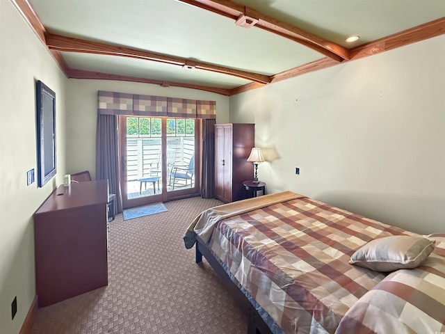 147 Brown Pelican Loop, Pawleys Island, SC 29585 - carpeted bedroom with access to outside and beamed ceiling