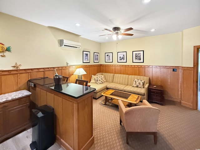147 Brown Pelican Loop, Pawleys Island, SC 29585 - office space with a wall mounted air conditioner, a ceiling fan, a wainscoted wall, light carpet, and recessed lighting