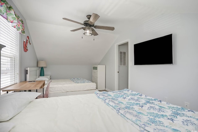 6001-5417 S Kings Hwy, Myrtle Beach, SC 29575 - bedroom featuring lofted ceiling and a ceiling fan